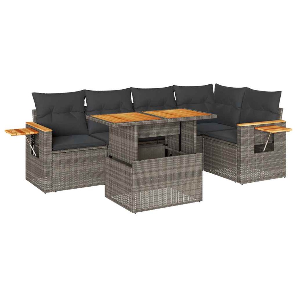 vidaXL Set mobilier grădină cu perne 6 piese gri poliratan/lemn acacia