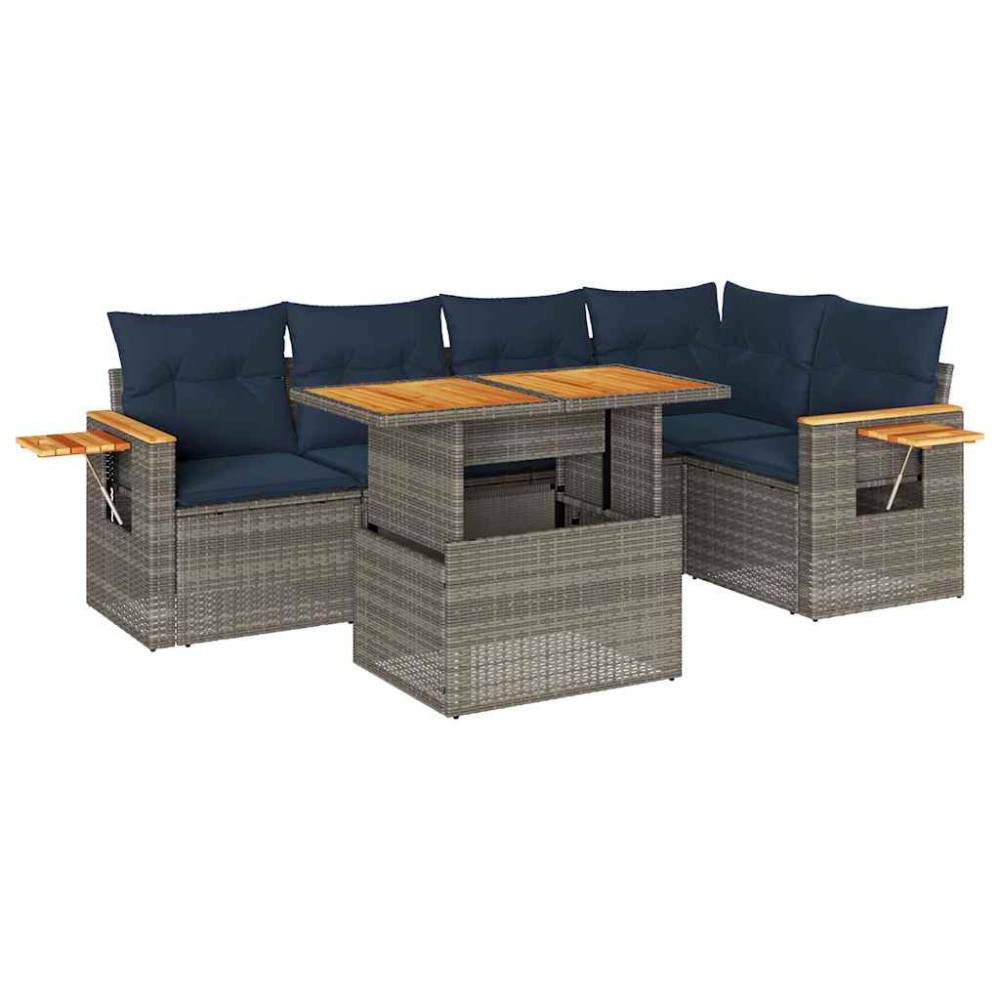 vidaXL Set mobilier grădină cu perne 6 piese gri poliratan/lemn acacia