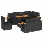 vidaXL Set mobilier grădină perne 9 piese negru poliratan/lemn acacia vidaXL Set mobilier grădină perne 9 piese negru poliratan/lemn acacia