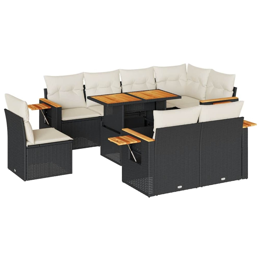 vidaXL Set mobilier grădină perne 9 piese negru poliratan/lemn acacia