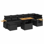 vidaXL Set mobilier grădină perne 8 piese negru, poliratan/lemn acacia vidaXL Set mobilier grădină perne 8 piese negru, poliratan/lemn acacia