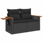 vidaXL Set mobilier grădină perne 8 piese negru, poliratan/lemn acacia vidaXL Set mobilier grădină perne 8 piese negru, poliratan/lemn acacia