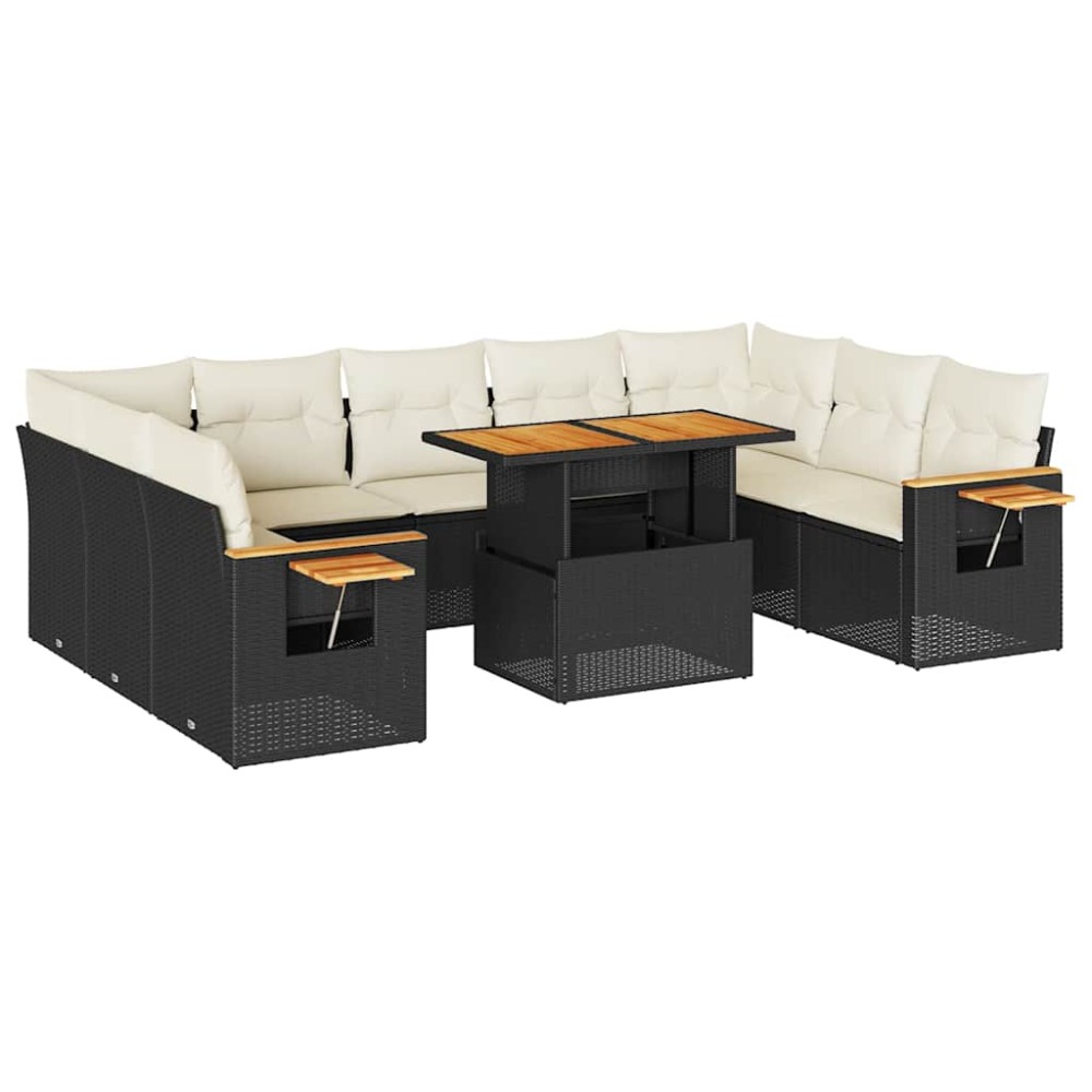 vidaXL Set canapele de grădină cu perne, 10 piese, negru, poliratan