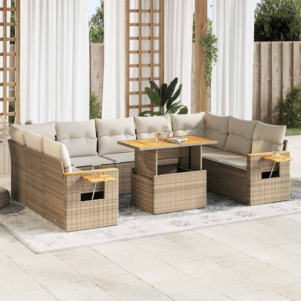 vidaXL Set canapele de grădină cu perne, 10 piese, bej, poliratan