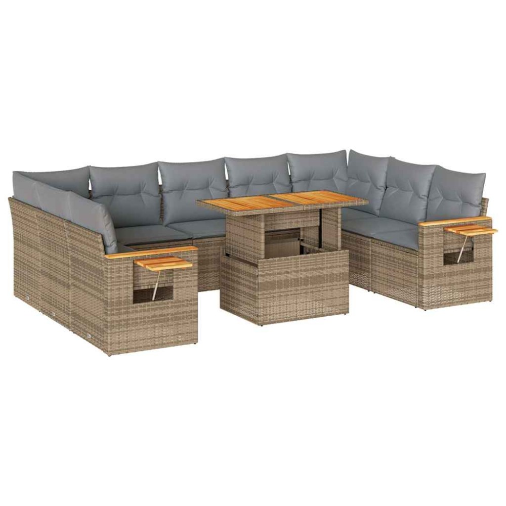 vidaXL Set canapele de grădină cu perne, 10 piese, bej, poliratan