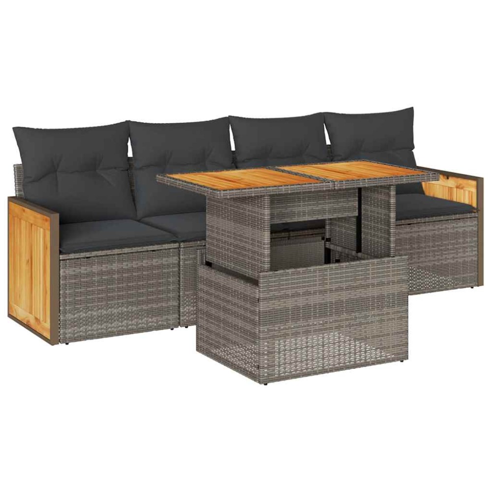 vidaXL Set canapea de grădină cu perne, 5 piese, poliratan/lemn acacia