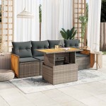 vidaXL Set canapea de grădină cu perne, 5 piese, poliratan/lemn acacia vidaXL Set canapea de grădină cu perne, 5 piese, poliratan/lemn acacia