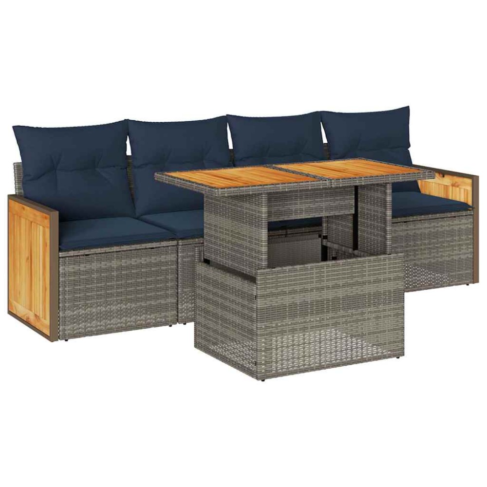 vidaXL Set canapea de grădină cu perne, 5 piese, poliratan/lemn acacia
