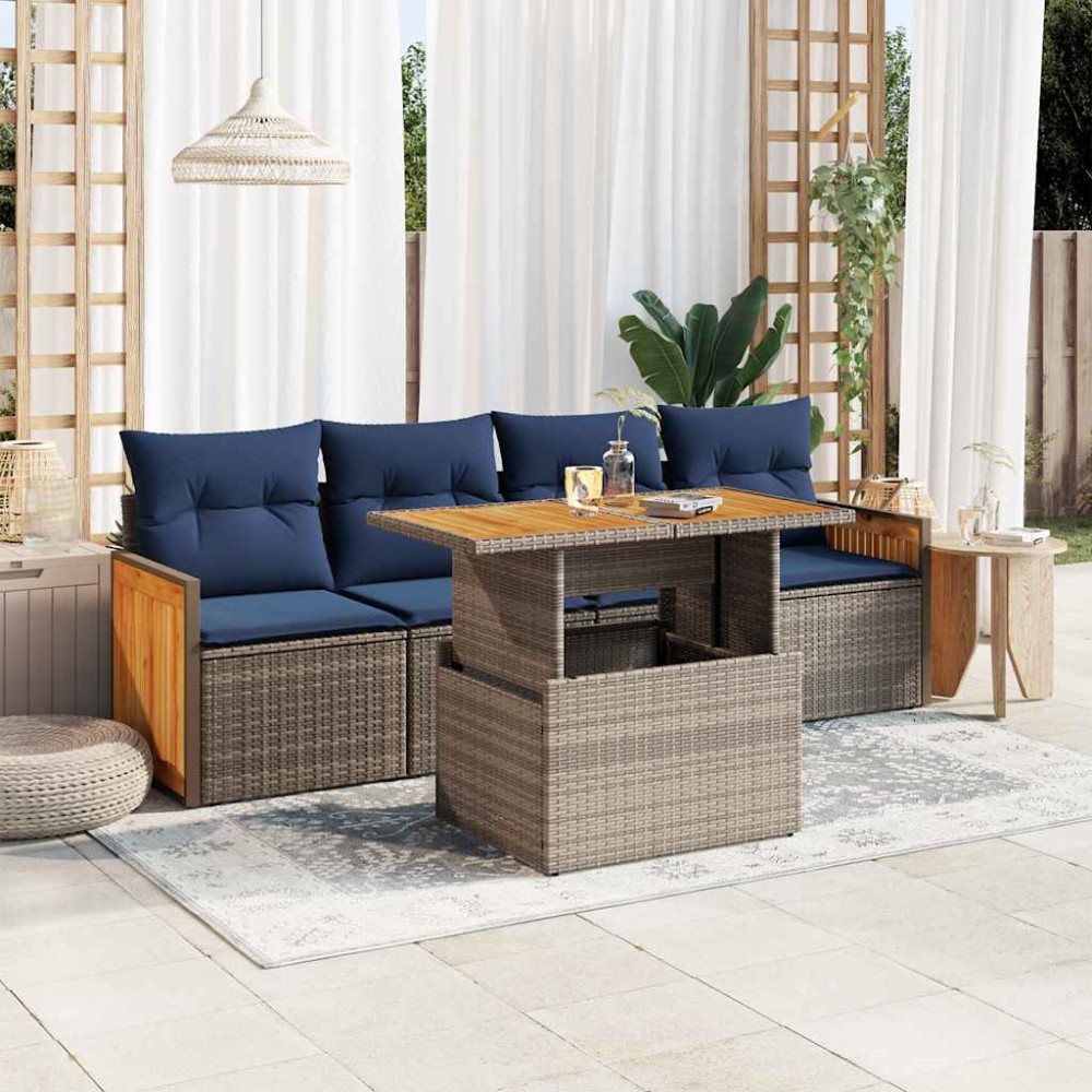 vidaXL Set canapea de grădină cu perne, 5 piese, poliratan/lemn acacia