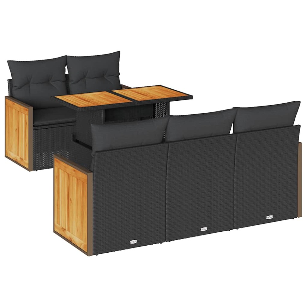 vidaXL Set mobilier grădină perne 6 piese negru poliratan/lemn acacia