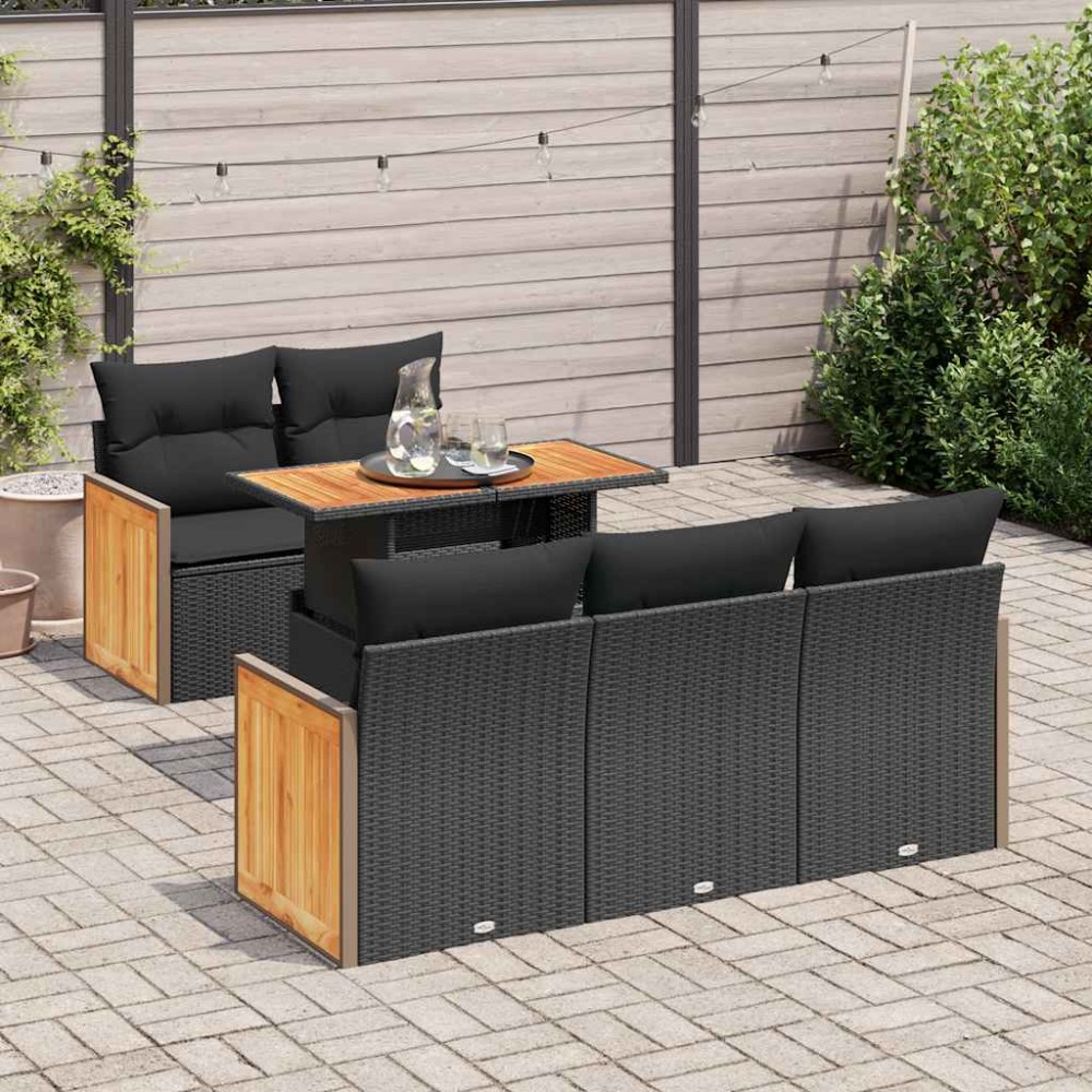 vidaXL Set mobilier grădină perne 6 piese negru poliratan/lemn acacia