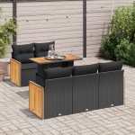 vidaXL Set mobilier grădină perne 6 piese negru poliratan/lemn acacia vidaXL Set mobilier grădină perne 6 piese negru poliratan/lemn acacia