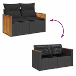 vidaXL Set mobilier grădină perne 6 piese negru poliratan/lemn acacia vidaXL Set mobilier grădină perne 6 piese negru poliratan/lemn acacia