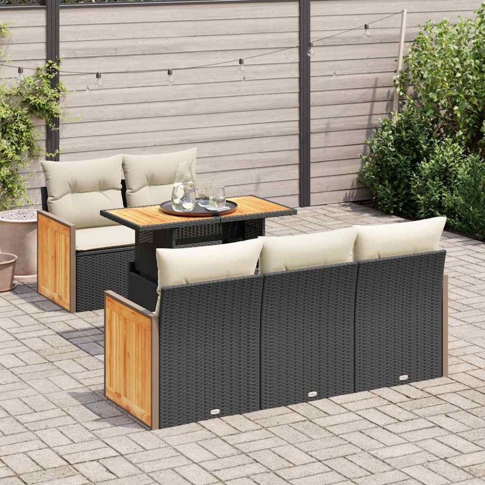 vidaXL Set mobilier grădină perne 6 piese negru poliratan/lemn acacia