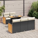 vidaXL Set mobilier grădină perne 6 piese negru poliratan/lemn acacia vidaXL Set mobilier grădină perne 6 piese negru poliratan/lemn acacia