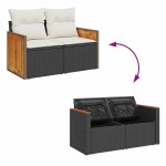 vidaXL Set mobilier grădină perne 6 piese negru poliratan/lemn acacia vidaXL Set mobilier grădină perne 6 piese negru poliratan/lemn acacia
