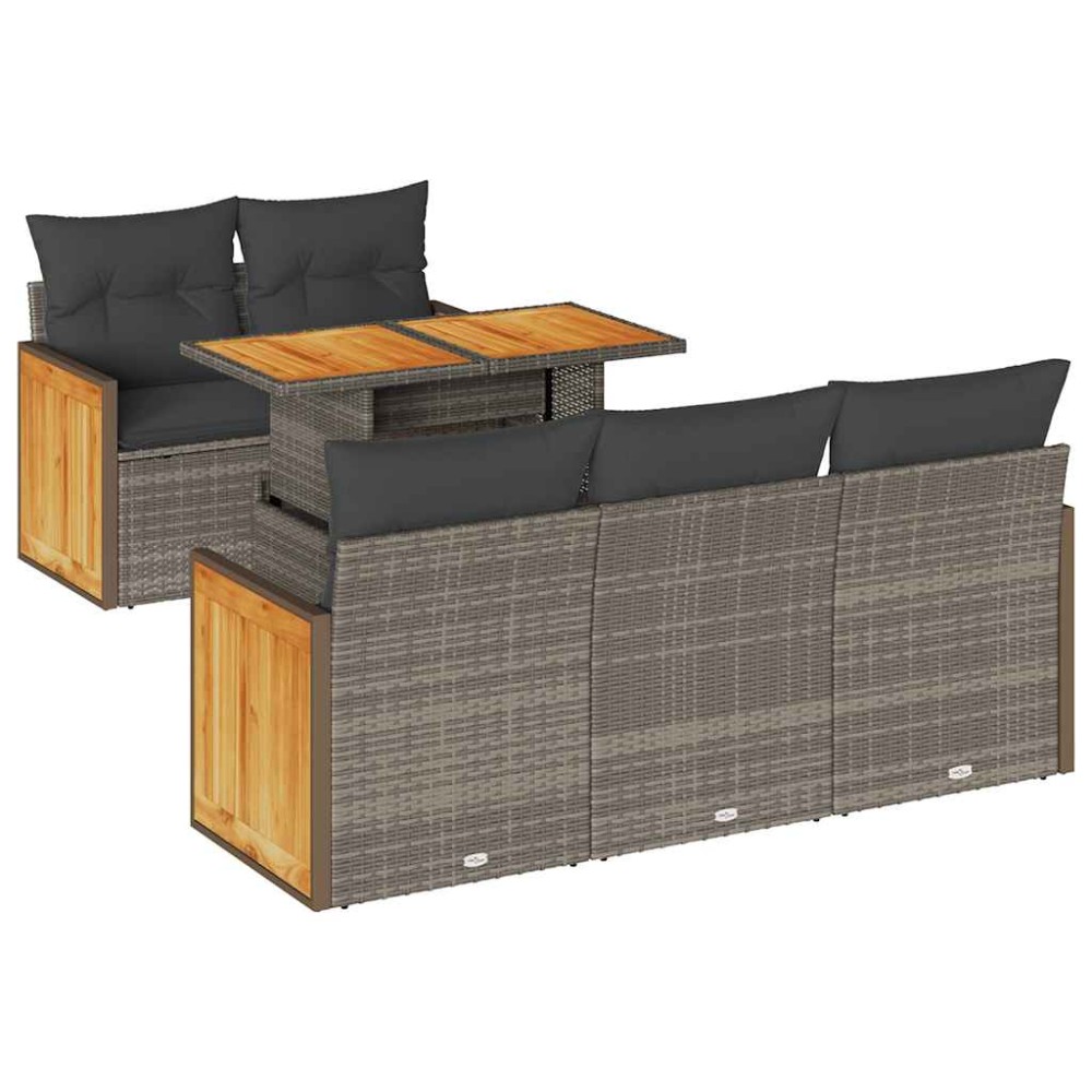 vidaXL Set mobilier grădină cu perne 6 piese gri poliratan/lemn acacia
