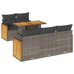 vidaXL Set mobilier grădină cu perne 6 piese gri poliratan/lemn acacia