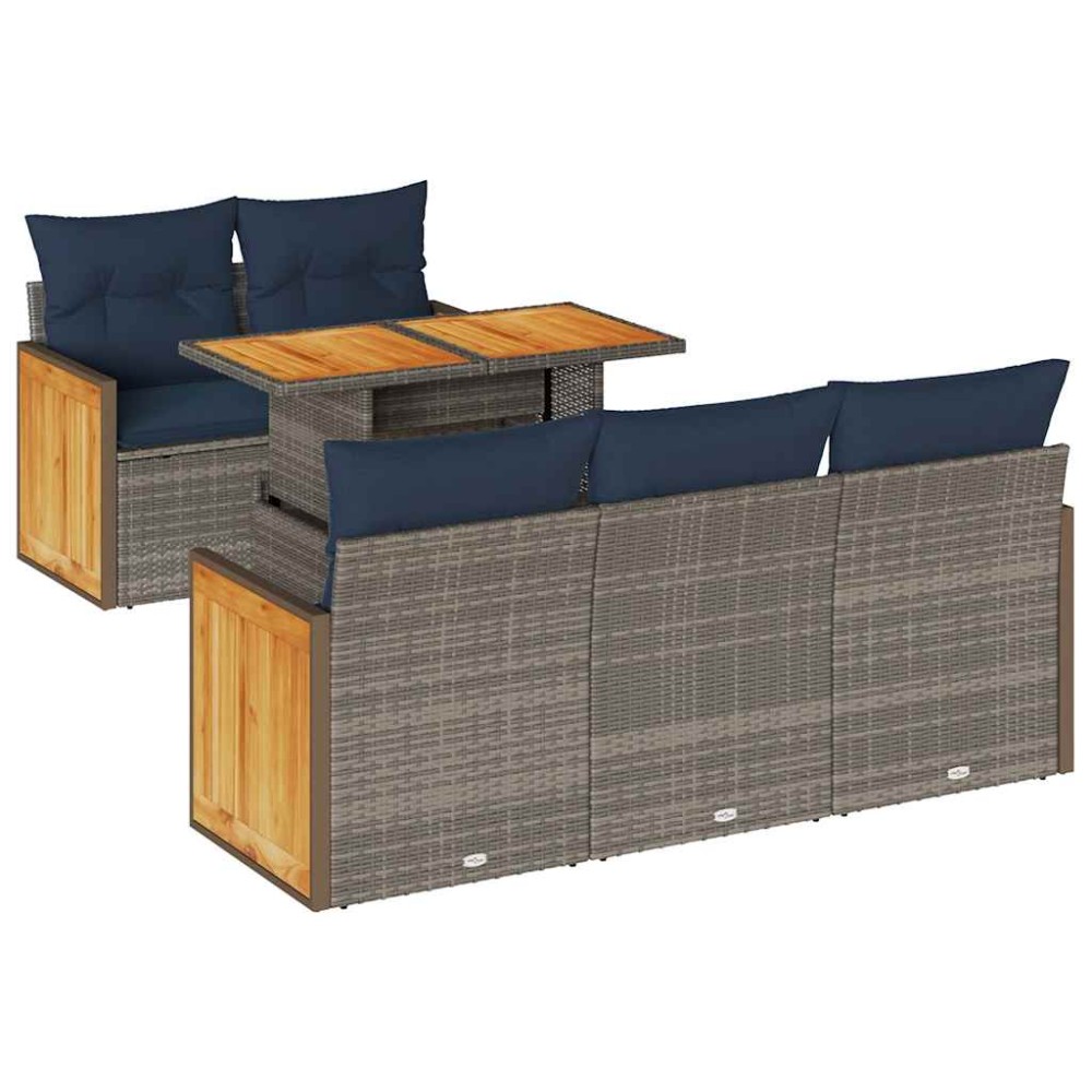 vidaXL Set mobilier grădină cu perne 6 piese gri poliratan/lemn acacia