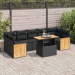 vidaXL Set mobilier grădină perne 8 piese negru, poliratan/lemn acacia vidaXL Set mobilier grădină perne 8 piese negru, poliratan/lemn acacia