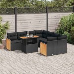 vidaXL Set mobilier grădină perne 9 piese negru poliratan/lemn acacia vidaXL Set mobilier grădină perne 9 piese negru poliratan/lemn acacia