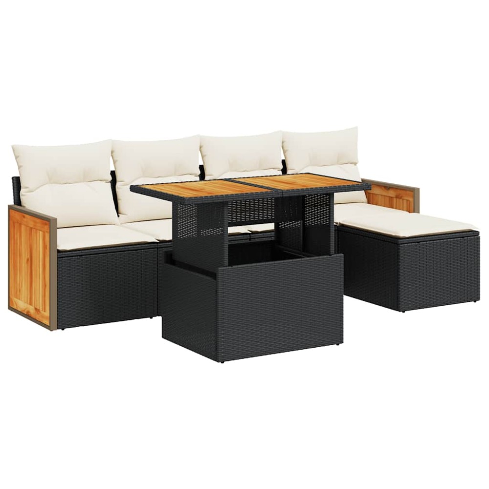 vidaXL Set mobilier grădină perne 6 piese negru poliratan/lemn acacia