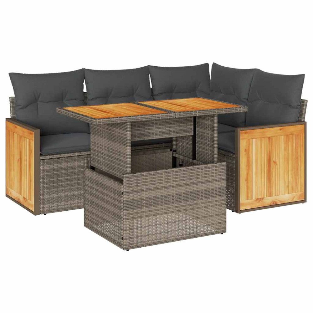 vidaXL Set canapea de grădină cu perne, 5 piese, poliratan/lemn acacia