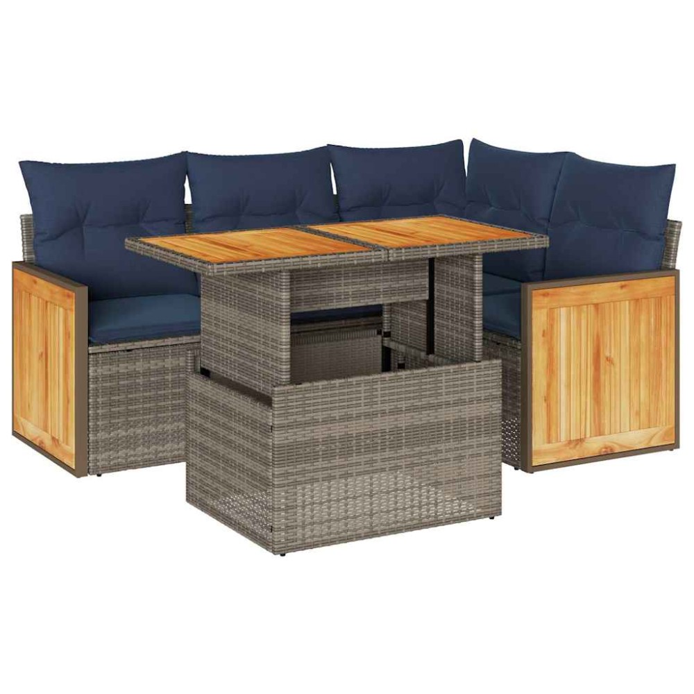 vidaXL Set canapea de grădină cu perne, 5 piese, poliratan/lemn acacia