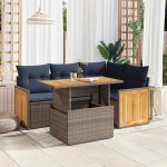 vidaXL Set canapea de grădină cu perne, 5 piese, poliratan/lemn acacia vidaXL Set canapea de grădină cu perne, 5 piese, poliratan/lemn acacia