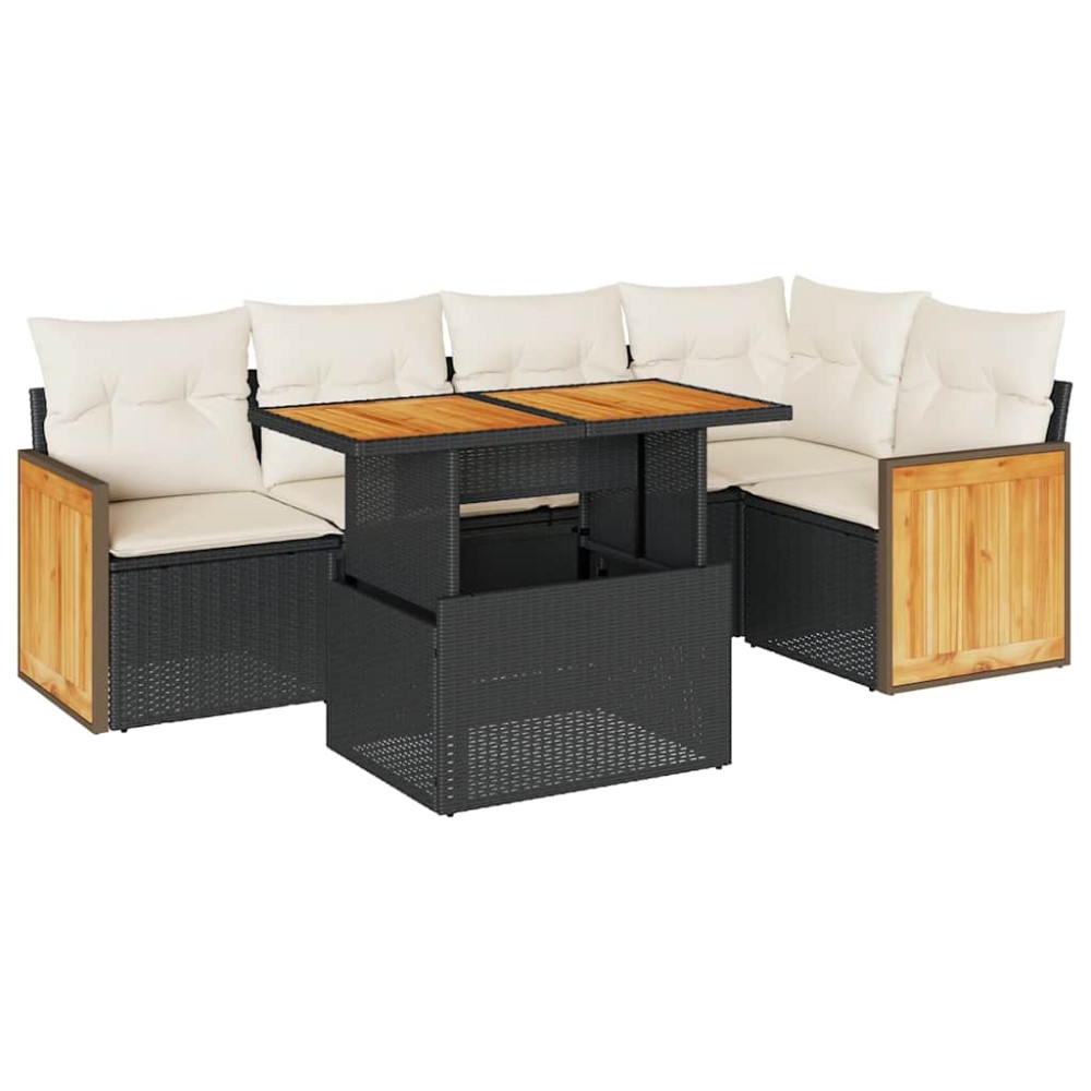 vidaXL Set mobilier grădină perne 6 piese negru poliratan/lemn acacia