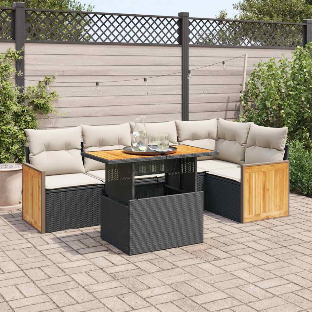 vidaXL Set mobilier grădină perne 6 piese negru poliratan/lemn acacia