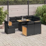 vidaXL Set mobilier grădină perne 9 piese negru poliratan/lemn acacia vidaXL Set mobilier grădină perne 9 piese negru poliratan/lemn acacia