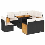 vidaXL Set mobilier grădină perne 9 piese negru poliratan/lemn acacia vidaXL Set mobilier grădină perne 9 piese negru poliratan/lemn acacia