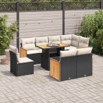 vidaXL Set mobilier grădină perne 9 piese negru poliratan/lemn acacia vidaXL Set mobilier grădină perne 9 piese negru poliratan/lemn acacia