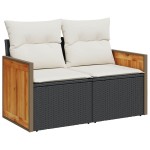 vidaXL Set mobilier grădină perne 9 piese negru poliratan/lemn acacia vidaXL Set mobilier grădină perne 9 piese negru poliratan/lemn acacia