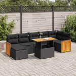 vidaXL Set mobilier grădină perne 8 piese negru, poliratan/lemn acacia vidaXL Set mobilier grădină perne 8 piese negru, poliratan/lemn acacia