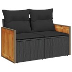 vidaXL Set mobilier grădină perne 8 piese negru, poliratan/lemn acacia vidaXL Set mobilier grădină perne 8 piese negru, poliratan/lemn acacia