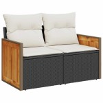 vidaXL Set mobilier grădină perne 8 piese negru, poliratan/lemn acacia vidaXL Set mobilier grădină perne 8 piese negru, poliratan/lemn acacia