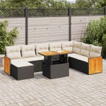 vidaXL Set mobilier grădină perne 9 piese negru poliratan/lemn acacia vidaXL Set mobilier grădină perne 9 piese negru poliratan/lemn acacia