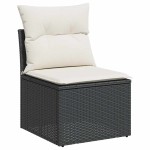 vidaXL Set mobilier grădină perne 9 piese negru poliratan/lemn acacia vidaXL Set mobilier grădină perne 9 piese negru poliratan/lemn acacia