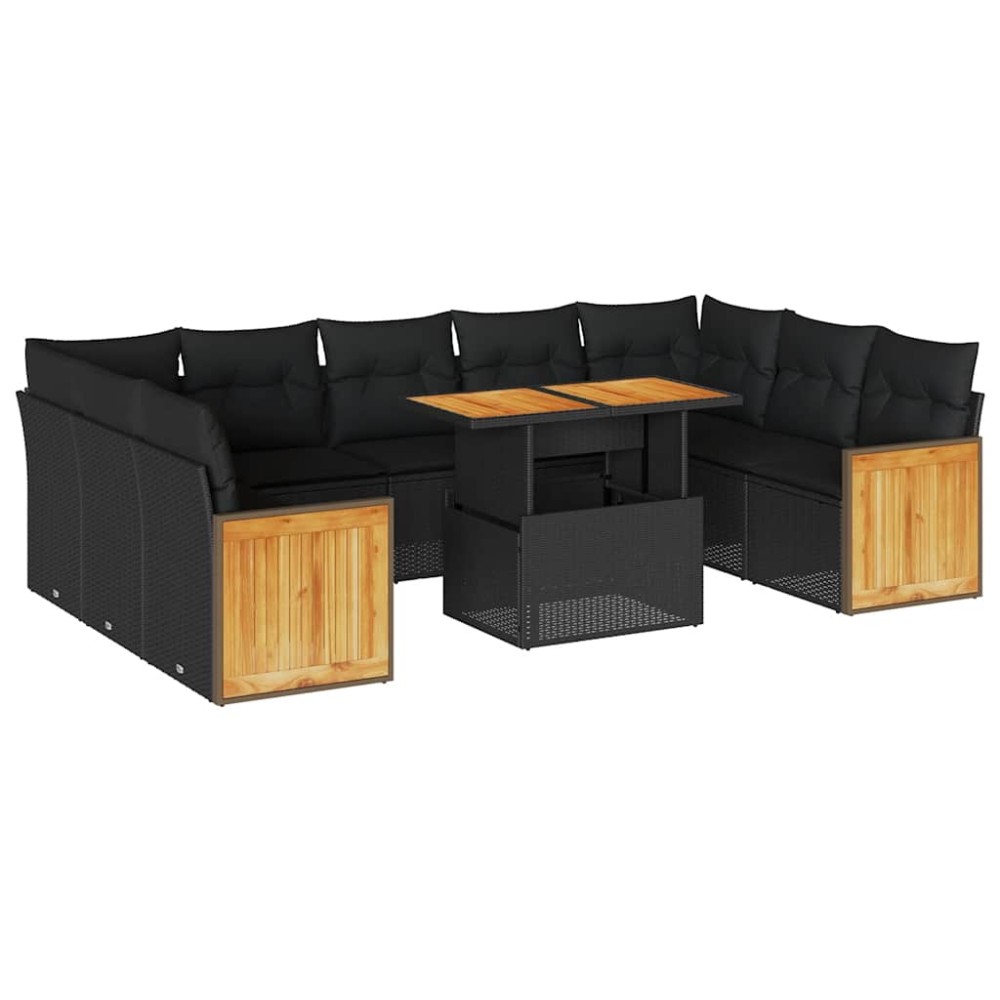 vidaXL Set canapele de grădină cu perne, 10 piese, negru, poliratan
