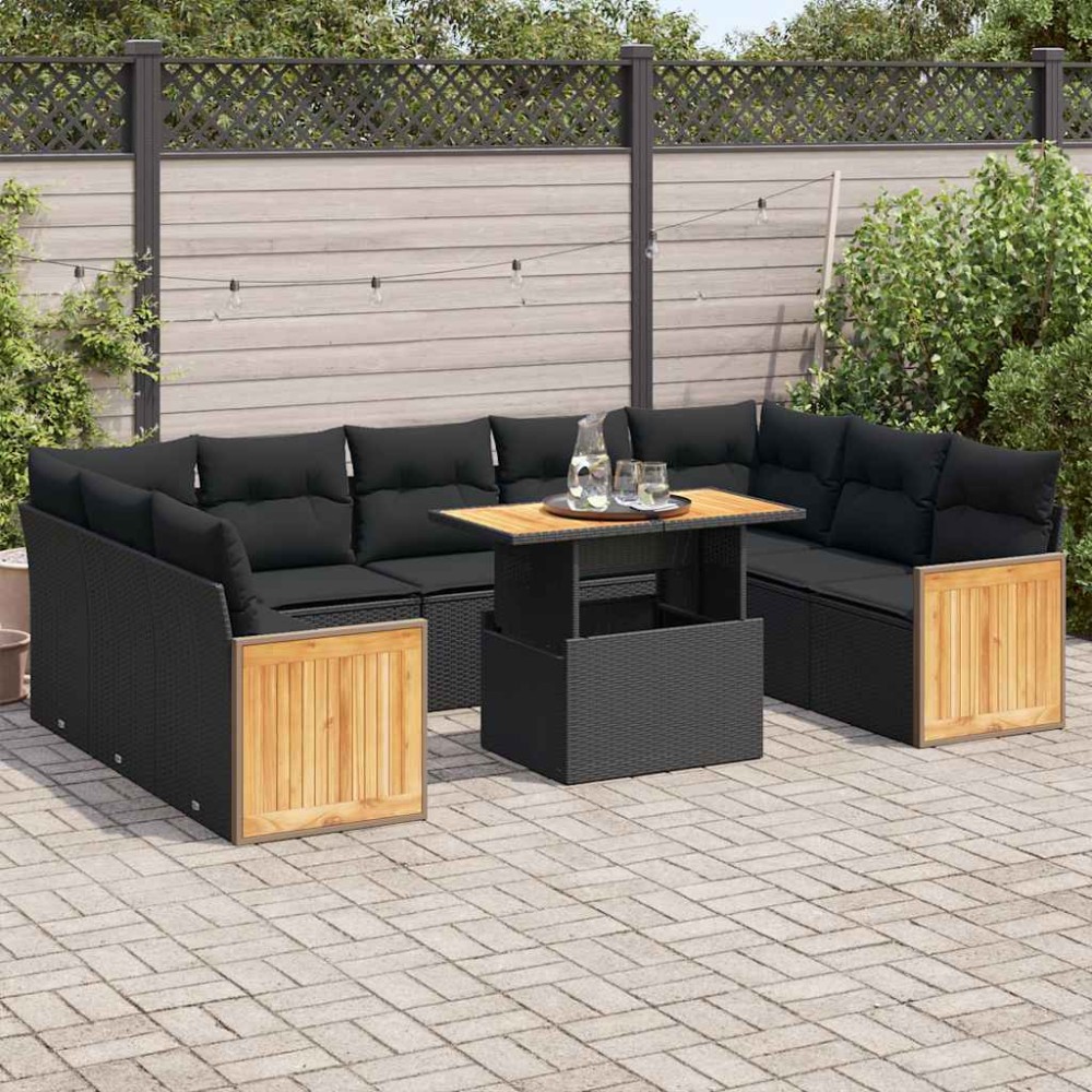 vidaXL Set canapele de grădină cu perne, 10 piese, negru, poliratan