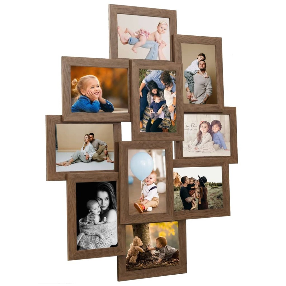 vidaXL Ramă foto colaj maro deschis, pentru 10 foto x (10x15 cm), MDF