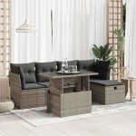 vidaXL Set mobilier grădină cu perne, 6 piese, gri, poliratan vidaXL Set mobilier grădină cu perne, 6 piese, gri, poliratan