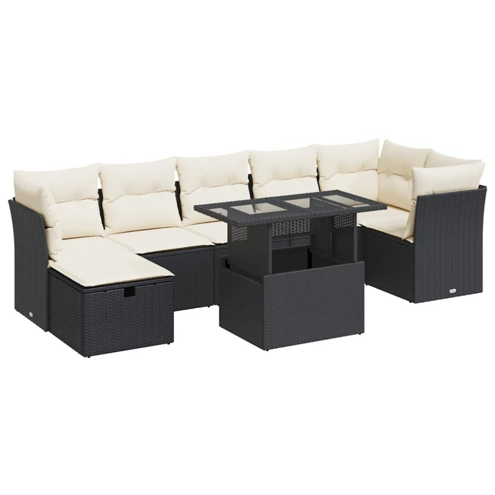 vidaXL Set mobilier de grădină cu perne, 8 piese, negru, poliratan