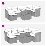 vidaXL Set mobilier de grădină cu perne, 8 piese, negru, poliratan