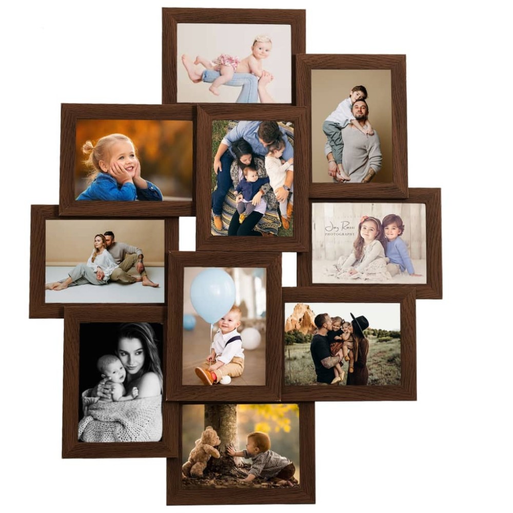 vidaXL Ramă foto colaj, maro închis, 10 x foto (13x18 cm), MDF