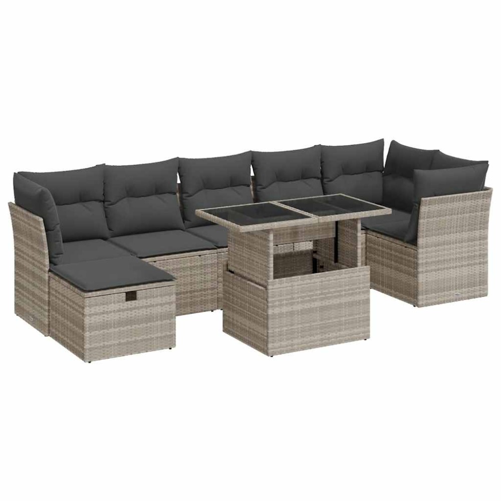 vidaXL Set mobilier de grădină cu perne, 8 piese gri deschis poliratan