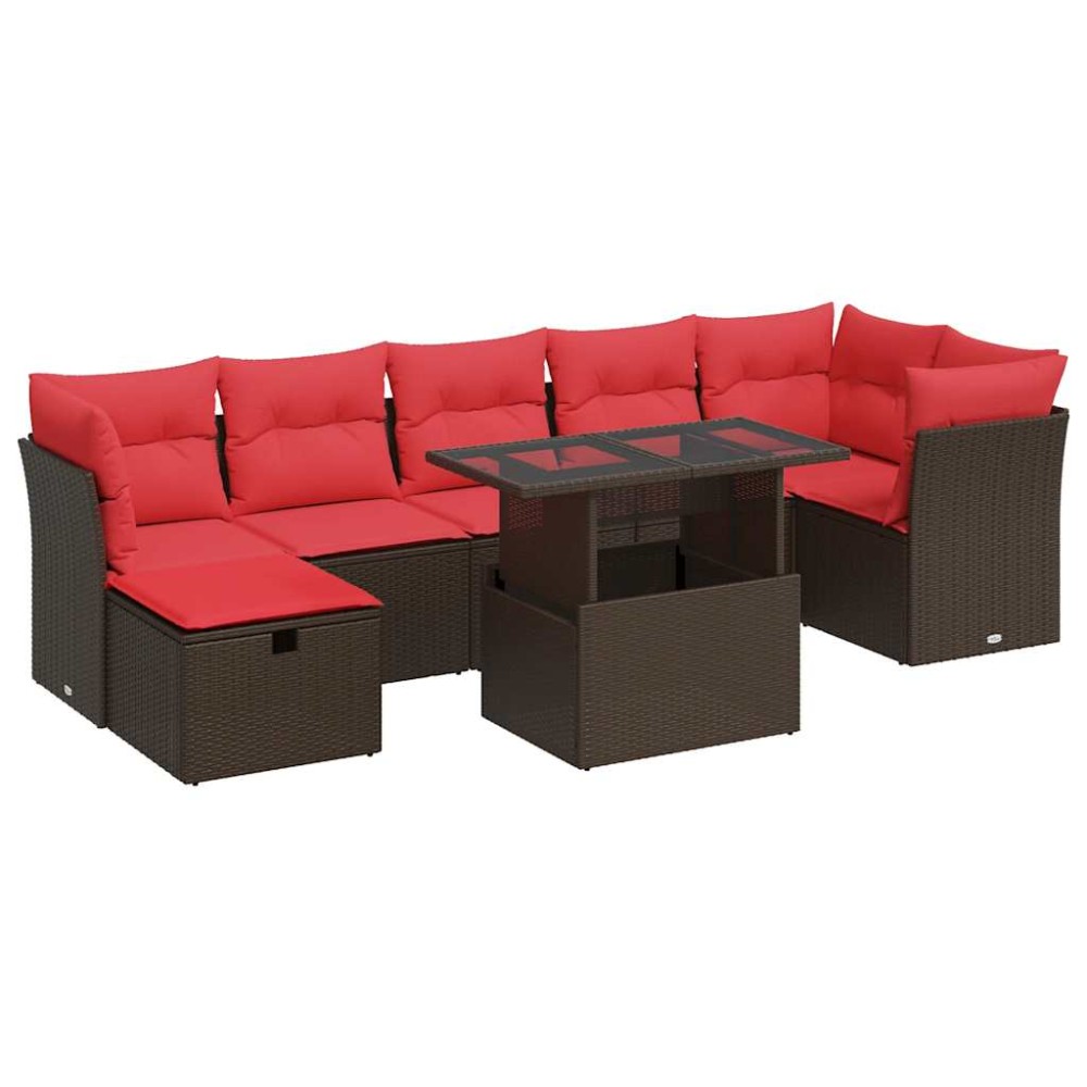 vidaXL Set mobilier grădină perne 8 piese maro, poliratan