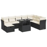 vidaXL Set mobilier de grădină cu perne, 9 piese, negru, poliratan